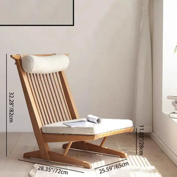 Traditional Japanese Rectangular Solid Wood Linen Accent Chair Backrest For Living Room - Image 4