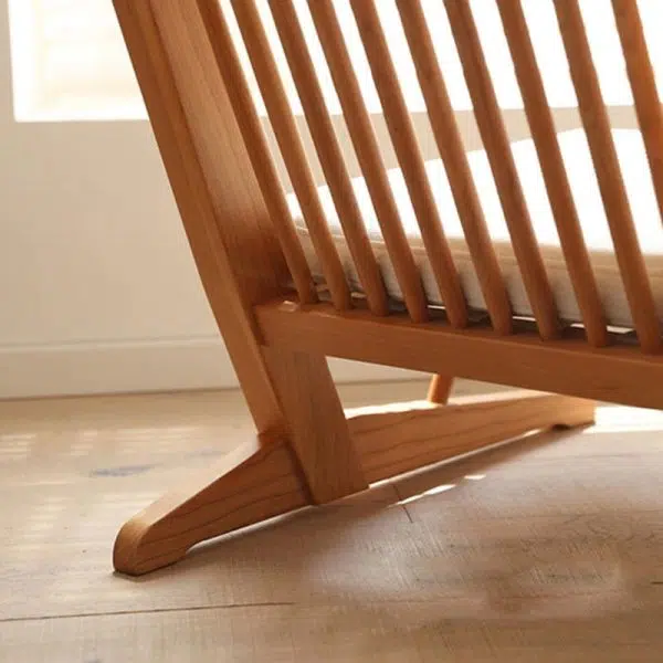 Traditional Japanese Rectangular Solid Wood Linen Accent Chair Backrest For Living Room - Image 6