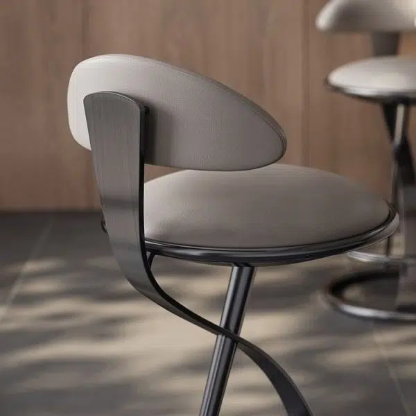 Contemporary Nordic Round Leather Stainless Steel Bar Stool Backrest For Dining Room - Image 9