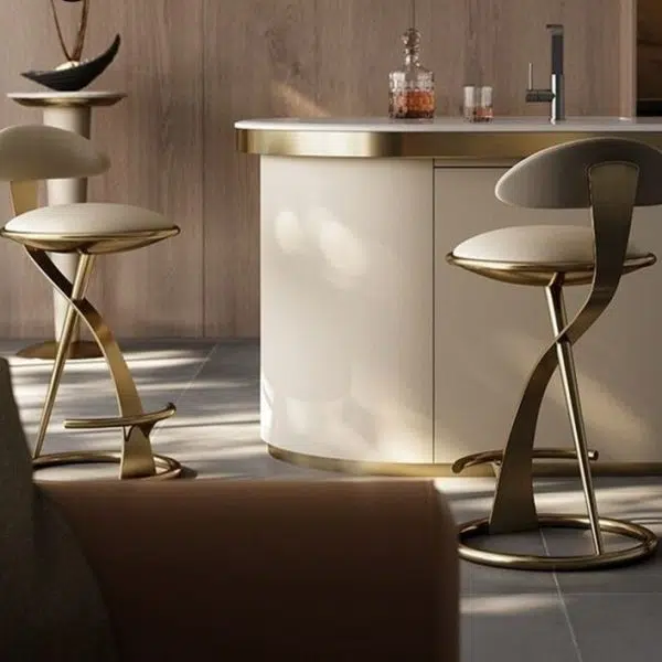 Contemporary Nordic Round Leather Stainless Steel Bar Stool Backrest For Dining Room - Image 2