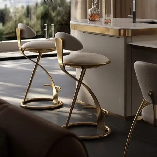 Contemporary Nordic Round Leather Stainless Steel Bar Stool Backrest For Dining Room - Image 4