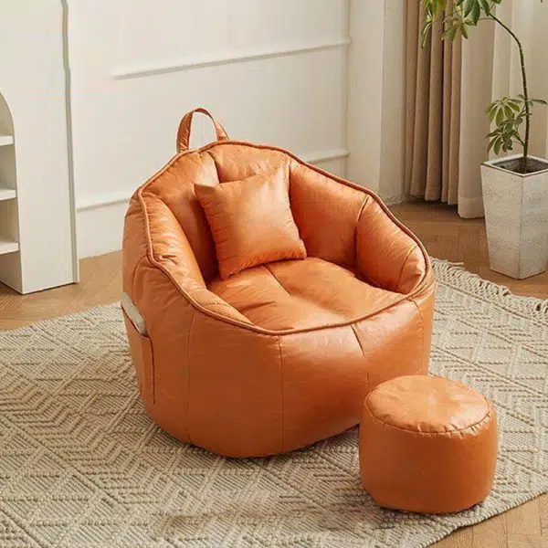 Contemporary Scandinavian Round Leathaire Accent Chair Backrest For Living Room - Image 2