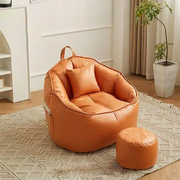 Contemporary Scandinavian Round Leathaire Accent Chair Backrest For Living Room - Image 11