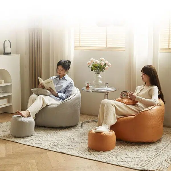 Contemporary Scandinavian Round Leathaire Accent Chair Backrest For Living Room - Image 10