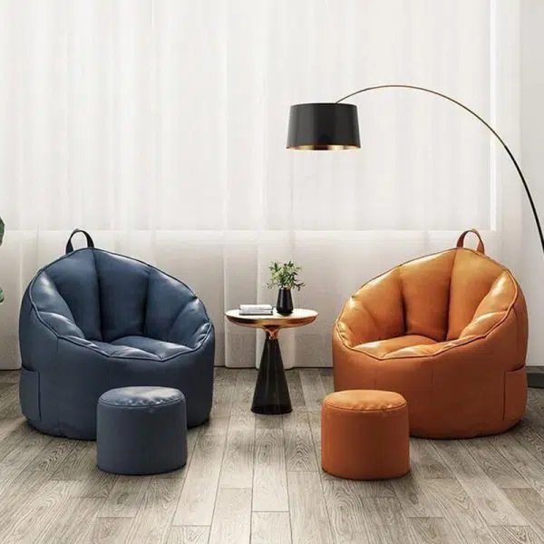 Contemporary Scandinavian Round Leathaire Accent Chair Backrest For Living Room