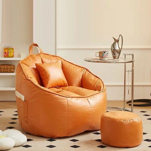 Contemporary Scandinavian Round Leathaire Accent Chair Backrest For Living Room - Image 7