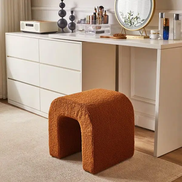 Contemporary Creative U-Shape Lambswool Solid Wood Vanity Stool For Bedroom - Image 15