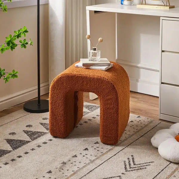 Contemporary Creative U-Shape Lambswool Solid Wood Vanity Stool For Bedroom - Image 14