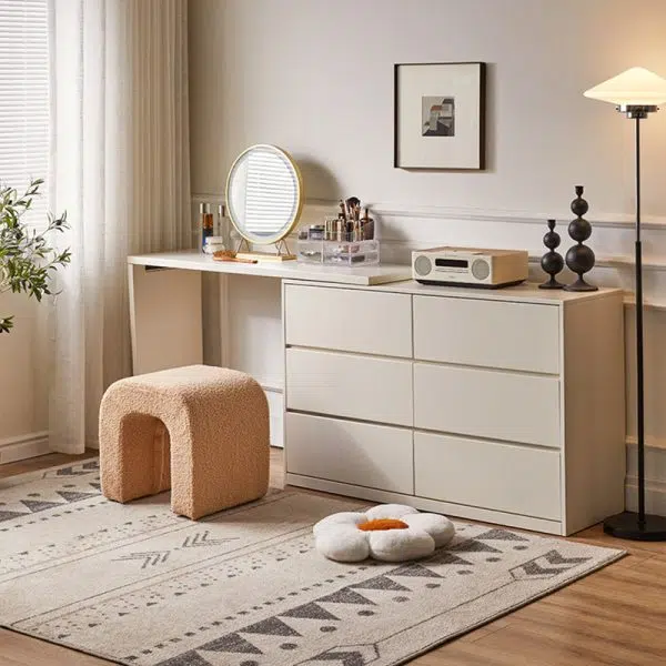 Contemporary Creative U-Shape Lambswool Solid Wood Vanity Stool For Bedroom - Image 12