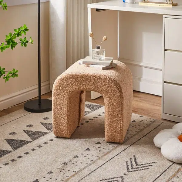 Contemporary Creative U-Shape Lambswool Solid Wood Vanity Stool For Bedroom - Image 13