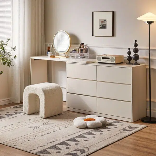 Contemporary Creative U-Shape Lambswool Solid Wood Vanity Stool For Bedroom - Image 2