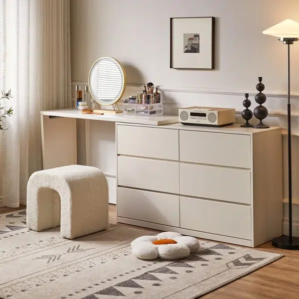 Contemporary Creative U-Shape Lambswool Solid Wood Vanity Stool For Bedroom - Image 11