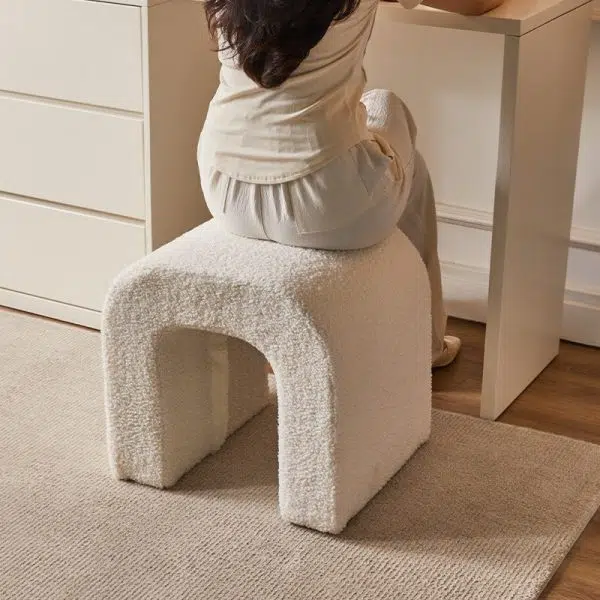 Contemporary Creative U-Shape Lambswool Solid Wood Vanity Stool For Bedroom - Image 10