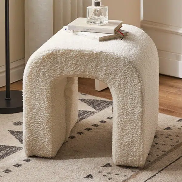 Contemporary Creative U-Shape Lambswool Solid Wood Vanity Stool For Bedroom - Image 8