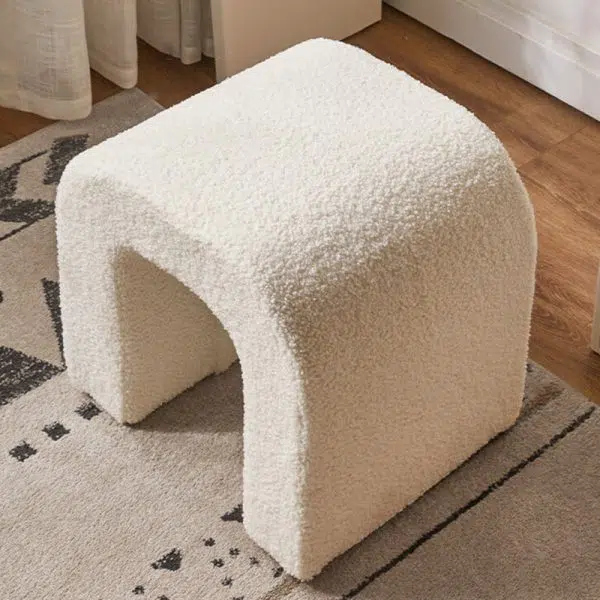 Contemporary Creative U-Shape Lambswool Solid Wood Vanity Stool For Bedroom - Image 9