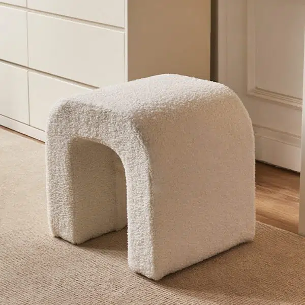 Contemporary Creative U-Shape Lambswool Solid Wood Vanity Stool For Bedroom - Image 3