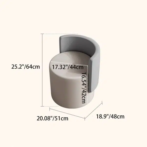 Contemporary Nordic Cylinder Microfiber Leather Aluminum Wood Vanity Stool Backrest For Bedroom - Image 4