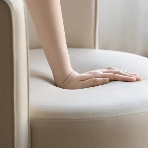 Contemporary Nordic Cylinder Microfiber Leather Aluminum Wood Vanity Stool Backrest For Bedroom - Image 5