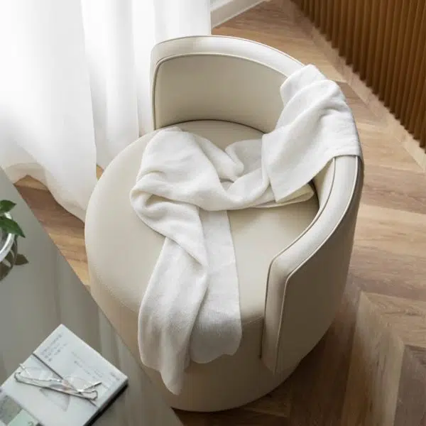 Contemporary Nordic Cylinder Microfiber Leather Aluminum Wood Vanity Stool Backrest For Bedroom - Image 9