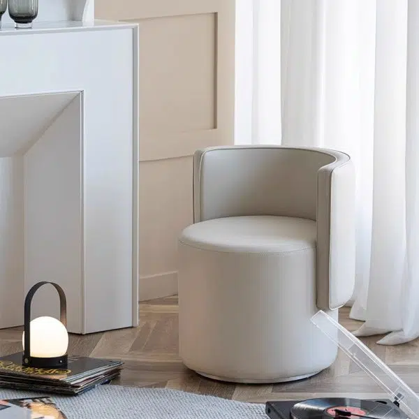 Contemporary Nordic Cylinder Microfiber Leather Aluminum Wood Vanity Stool Backrest For Bedroom - Image 2