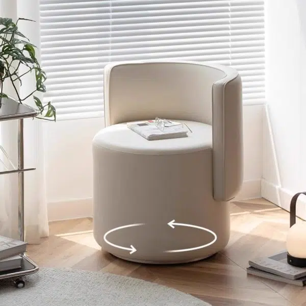 Contemporary Nordic Cylinder Microfiber Leather Aluminum Wood Vanity Stool Backrest For Bedroom - Image 12