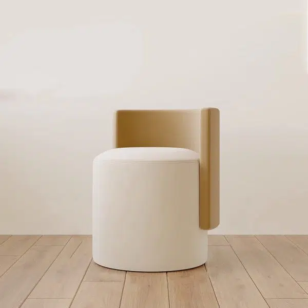 Contemporary Nordic Cylinder Microfiber Leather Aluminum Wood Vanity Stool Backrest For Bedroom - Image 14