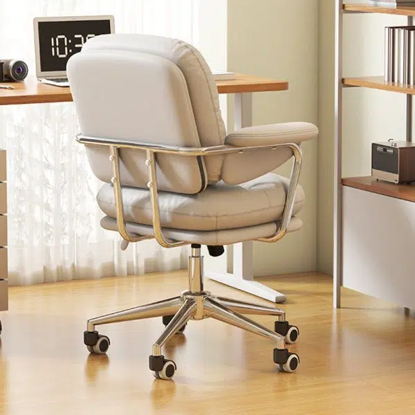 Contemporary Nordic Square Back PU Leather Stainless Steel Desk Chair Backrest Armrest For Home Office - Image 7