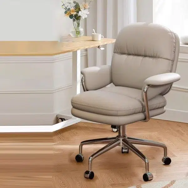 Contemporary Nordic Square Back PU Leather Stainless Steel Desk Chair Backrest Armrest For Home Office - Image 11