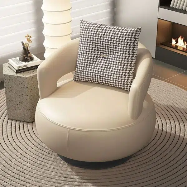 Modern Luxury Round Leather Solid Wood Stainless Steel Accent Chair Backrest Armrest For Living Room - Image 2