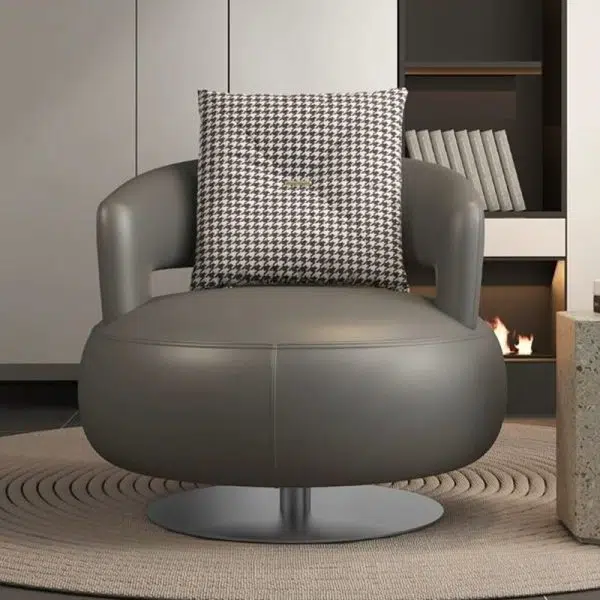 Modern Luxury Round Leather Solid Wood Stainless Steel Accent Chair Backrest Armrest For Living Room - Image 3