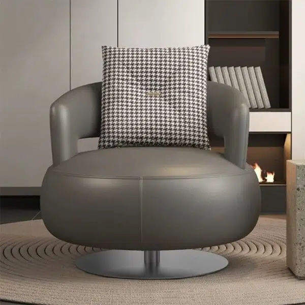 Modern Luxury Round Leather Solid Wood Stainless Steel Accent Chair Backrest Armrest For Living Room - Image 6