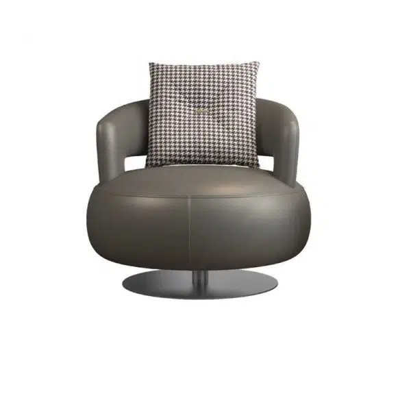 Modern Luxury Round Leather Solid Wood Stainless Steel Accent Chair Backrest Armrest For Living Room - Image 8