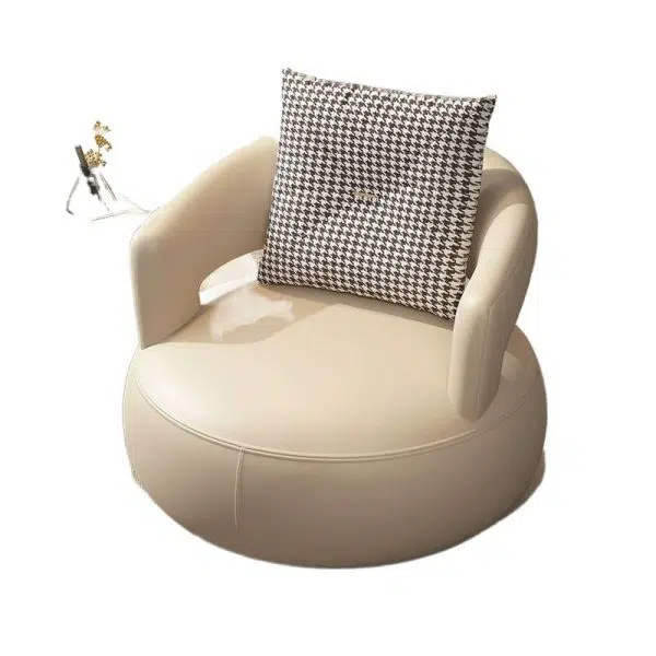 Modern Luxury Round Leather Solid Wood Stainless Steel Accent Chair Backrest Armrest For Living Room - Image 7