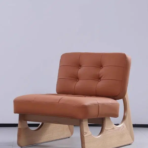 Contemporary Retro Rectangular Cushion Leather Solid Wood Accent Chair Backrest For Living Room - Image 7