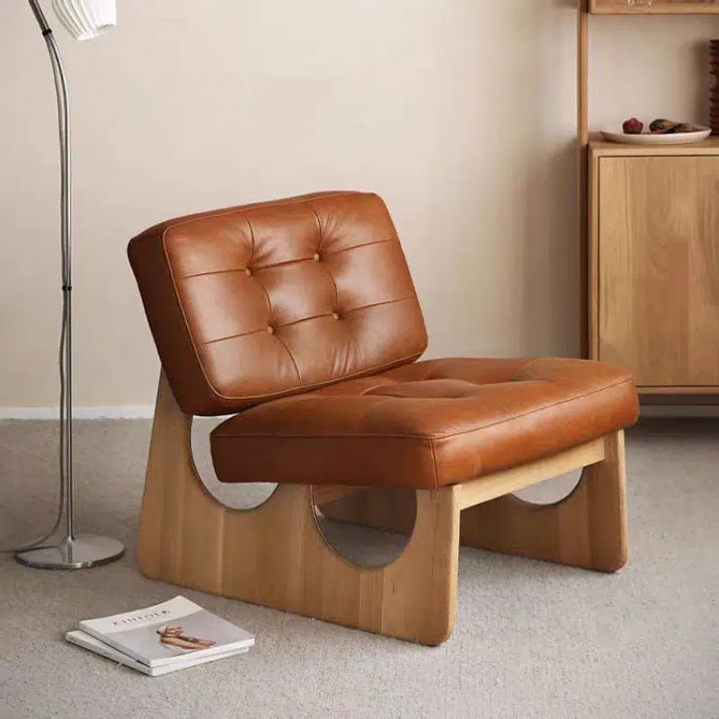 DFM-Chair-FP01604-10.jpg Contemporary Retro Rectangular Cushion Leather Solid Wood Accent Chair Backrest For Living Room - Image 1