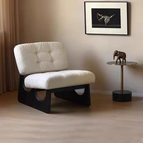 Contemporary Retro Rectangular Cushion Leather Solid Wood Accent Chair Backrest For Living Room - Image 3