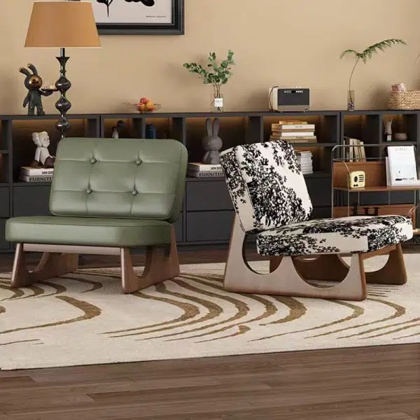 Contemporary Retro Rectangular Cushion Leather Solid Wood Accent Chair Backrest For Living Room - Image 2