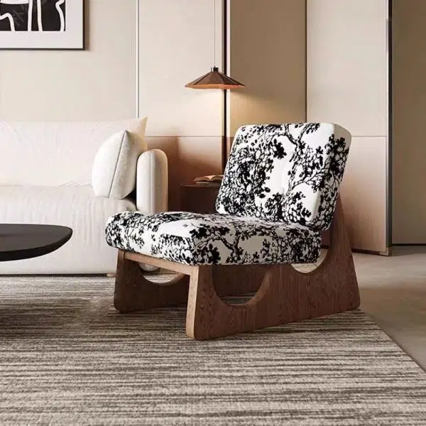 Contemporary Retro Rectangular Cushion Leather Solid Wood Accent Chair Backrest For Living Room - Image 14