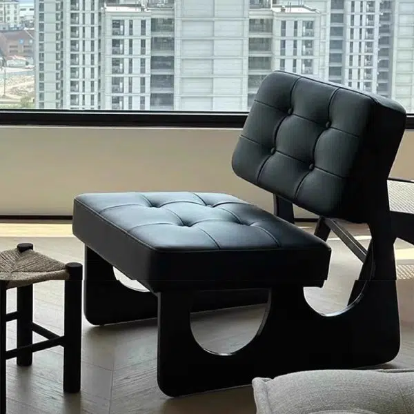 Contemporary Retro Rectangular Cushion Leather Solid Wood Accent Chair Backrest For Living Room - Image 10