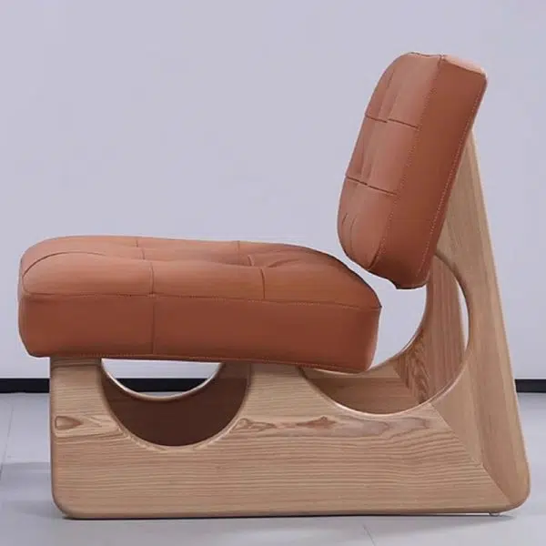 Contemporary Retro Rectangular Cushion Leather Solid Wood Accent Chair Backrest For Living Room - Image 8