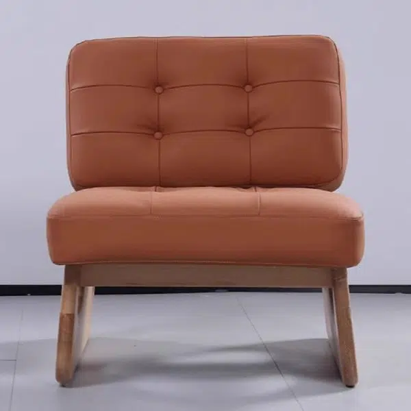 Contemporary Retro Rectangular Cushion Leather Solid Wood Accent Chair Backrest For Living Room - Image 9