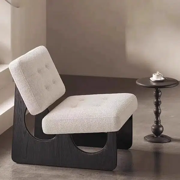 Contemporary Retro Rectangular Cushion Leather Solid Wood Accent Chair Backrest For Living Room - Image 12