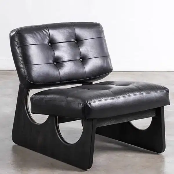 Contemporary Retro Rectangular Cushion Leather Solid Wood Accent Chair Backrest For Living Room - Image 11