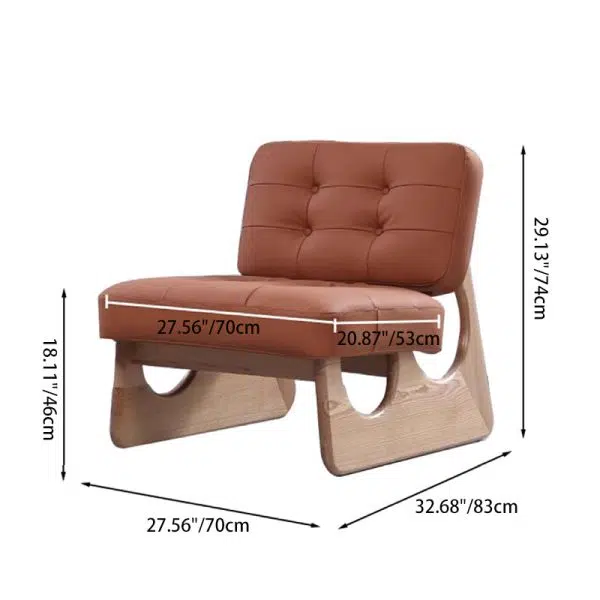 Contemporary Retro Rectangular Cushion Leather Solid Wood Accent Chair Backrest For Living Room - Image 4