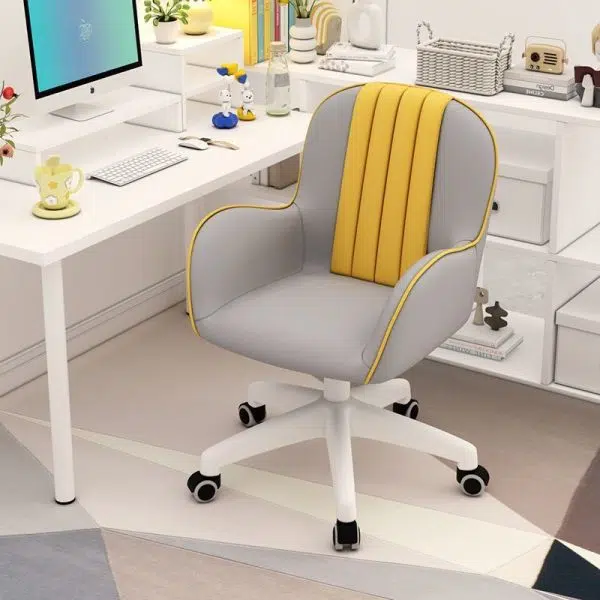 Contemporary Coastal Square PU Leather Nylon Desk Chair Backrest Armrest For Home Office - Image 19