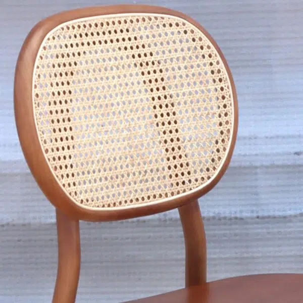 Contemporary Nordic Rectangular Wood Rattan Weaving Dining Chair Backrest Armless For Dining Room - Image 6