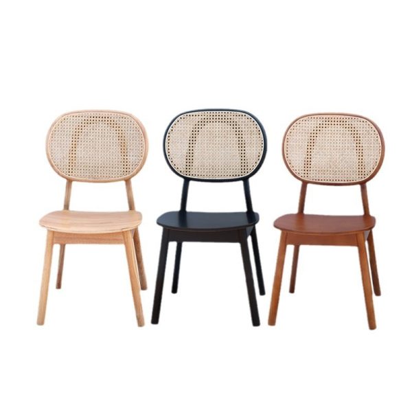 Contemporary Nordic Rectangular Wood Rattan Weaving Dining Chair Backrest Armless For Dining Room - Image 14