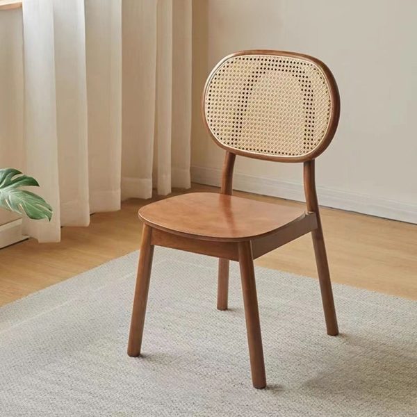 Contemporary Nordic Rectangular Wood Rattan Weaving Dining Chair Backrest Armless For Dining Room - Image 4