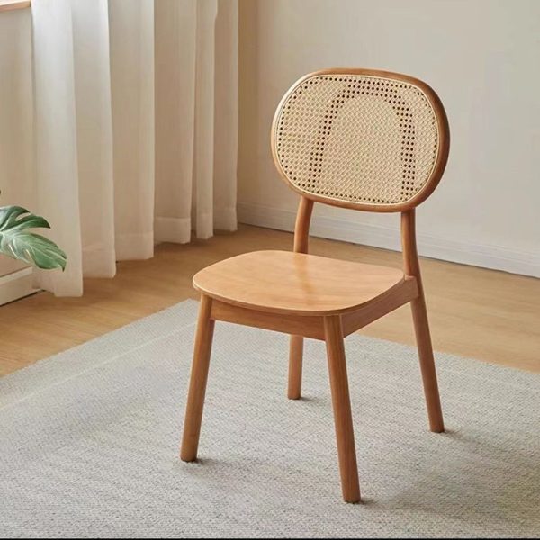 Contemporary Nordic Rectangular Wood Rattan Weaving Dining Chair Backrest Armless For Dining Room - Image 10