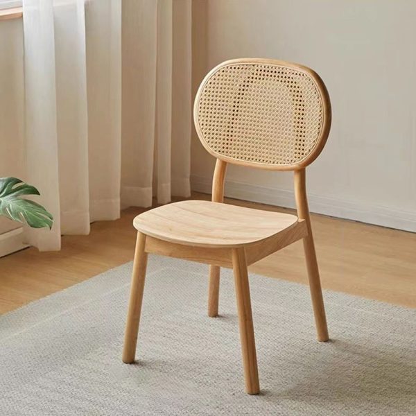 Contemporary Nordic Rectangular Wood Rattan Weaving Dining Chair Backrest Armless For Dining Room - Image 3